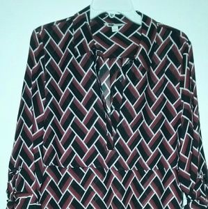 Cato black red white pattern high low shirt